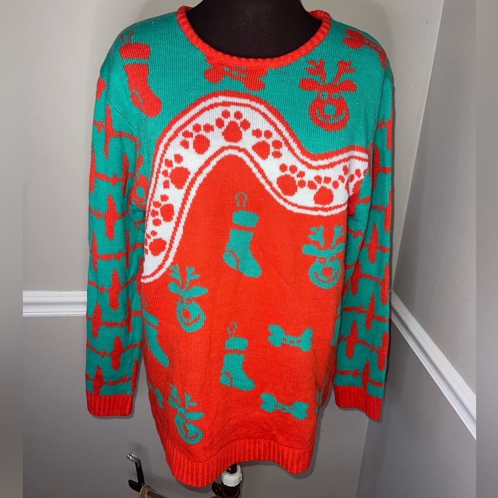 Cesar Dog Lover Ugly Christmas Sweater Nordic Paw Prints Bones Adult Size Medium